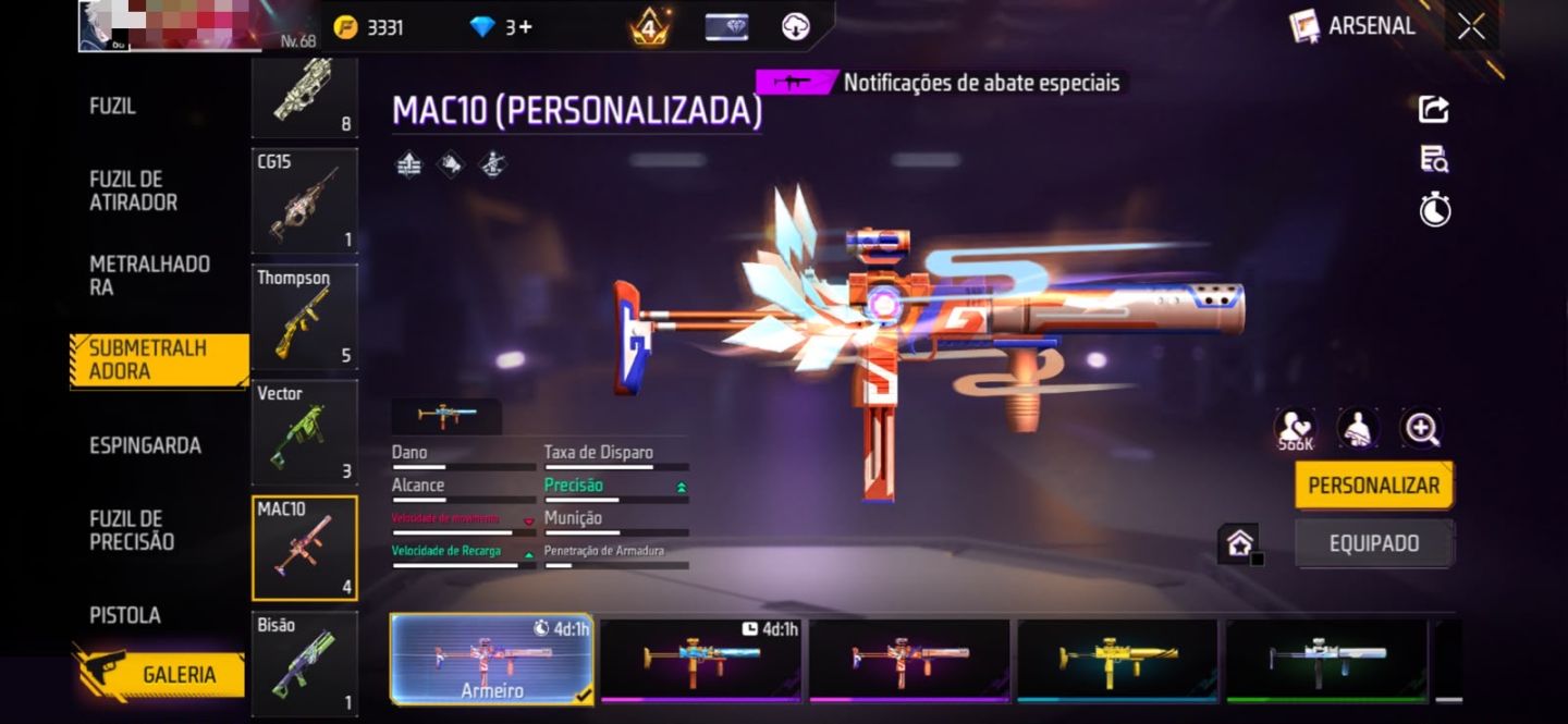 CONTA FREEFIRE COM TODAS AS SKINS DE NARUTO E ARMAS ATRIBUTADAS