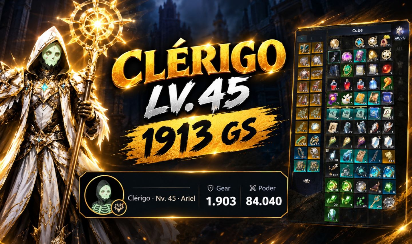 AION 2 GLOBAL | CLÉRIGO LVL 45 | 1913 GS 84KCp | VIP ATIVO |ARIELSA Acet Ofertas