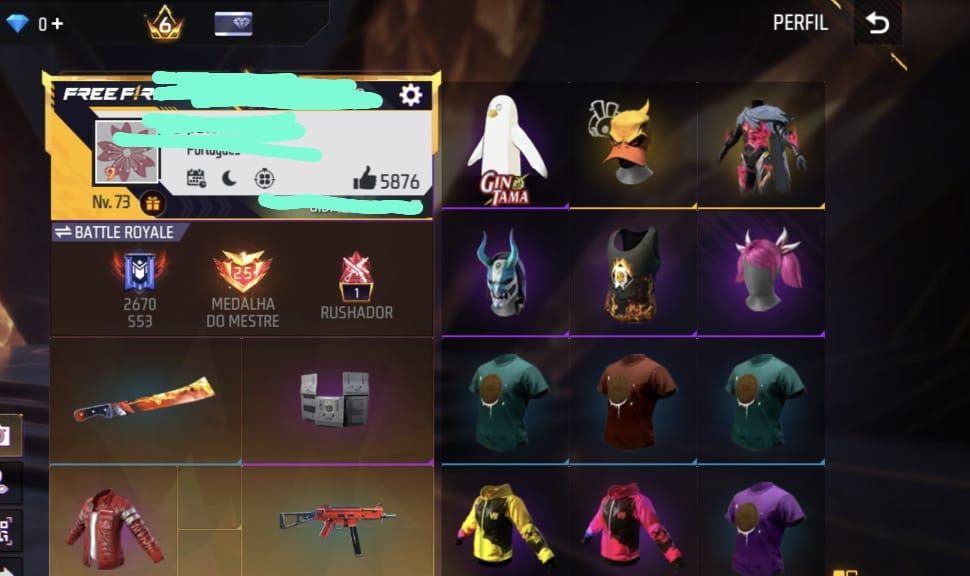 CONTA FREEFIRE - SUPER RARA- DINO VERDE - MANCHETE FOGO - LV 73
