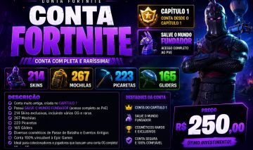CONTA FORTNITE CAPÍTULO 1 + SALVE O MUNDO FUNDADOR COM MUITAS SKINS