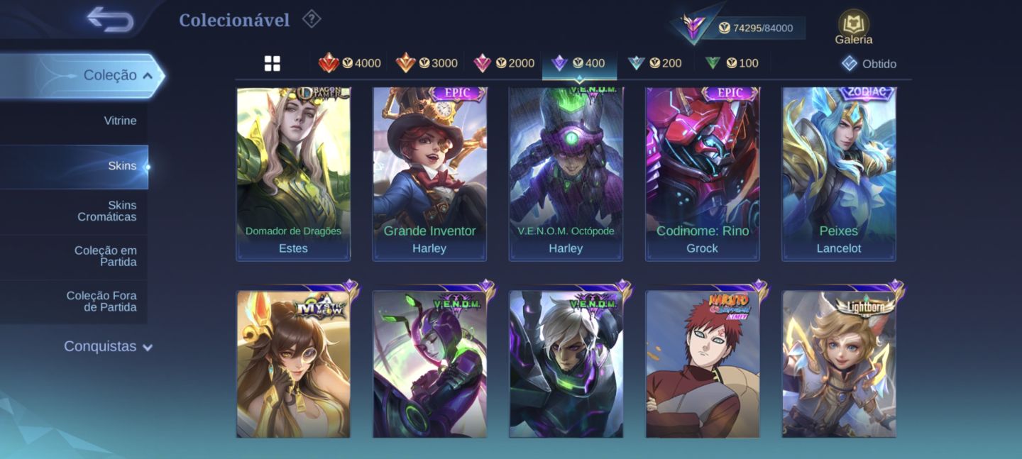 CONTA MLBB 255 SKINS + legend da FREYA , FULL EMBLEMA PRA SAIR RAPIDO!!