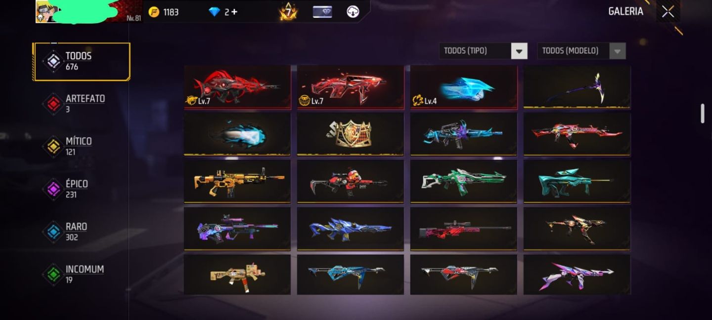 Vende-se conta free fire gemada PV 83