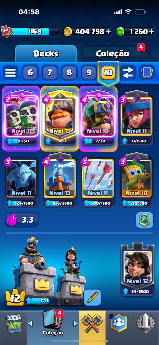 Conta De Clash Royale 7.2K | 1.260 Gemas | 404K Gold | Mestre I | 117/122 Cartas