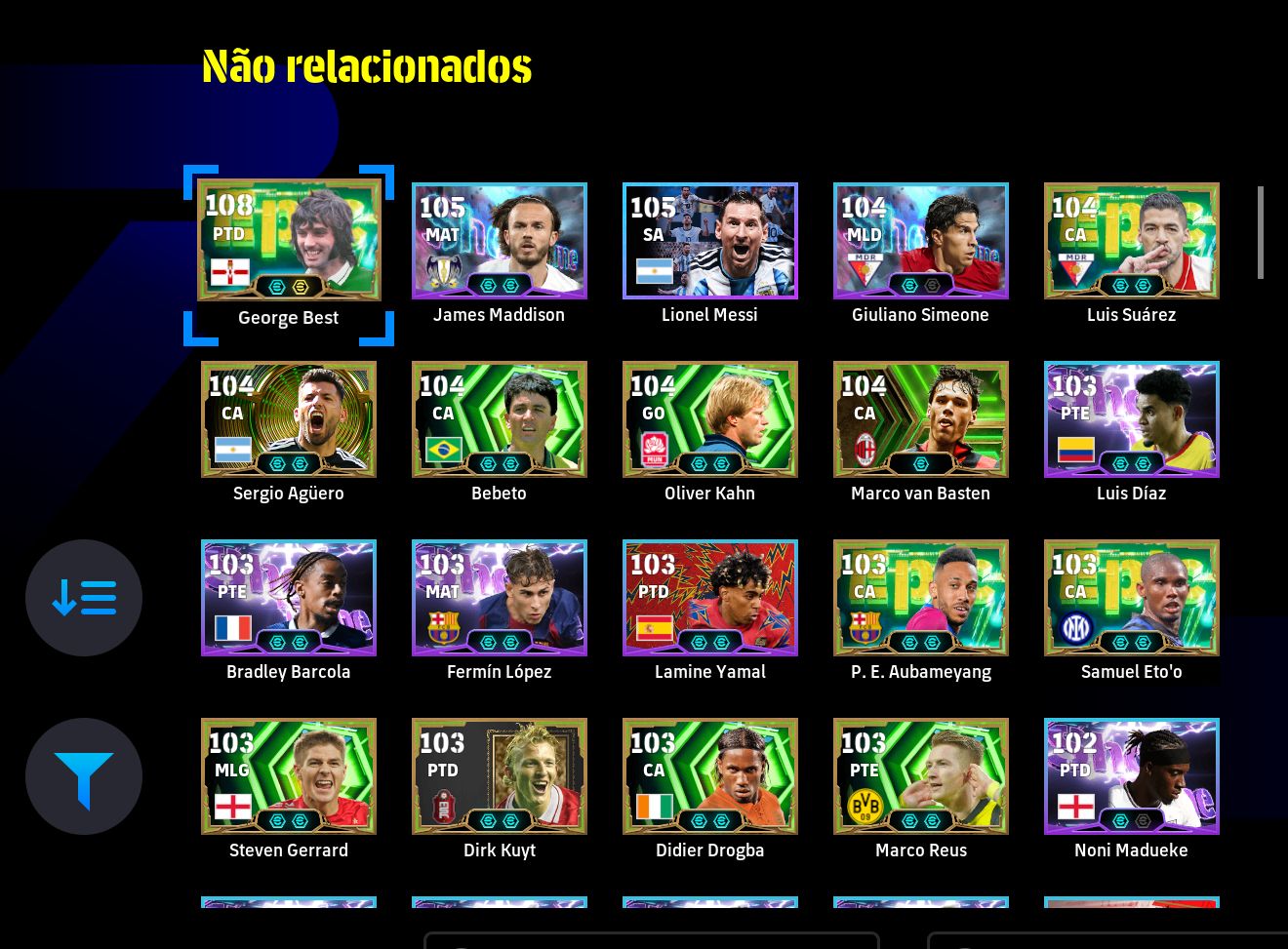 CONTA eFOOTBALL XBOX/PC 3294 FORÇA COLETIVA | MESSI 108, DEL PIERO 108, GEORGE B