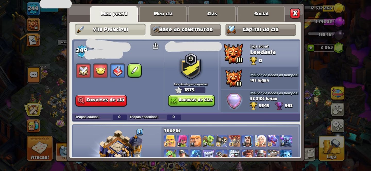 CONTA CLASH OF CLANS END-GAME - CENTRO DE VILA 18 (COM PASSES E MEDALHAS)