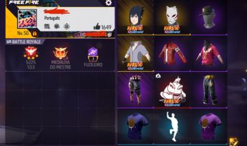 CONTA DE FF ANTIGA - 2 PASSE HIP-HOP + SKINS DE NARUTO + 90+ PEITORAIS!