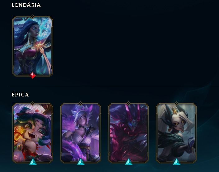 14 skins, 1 lendaria SENNA. 8 opções de skins para equipar Gold IV (25+ pdl)