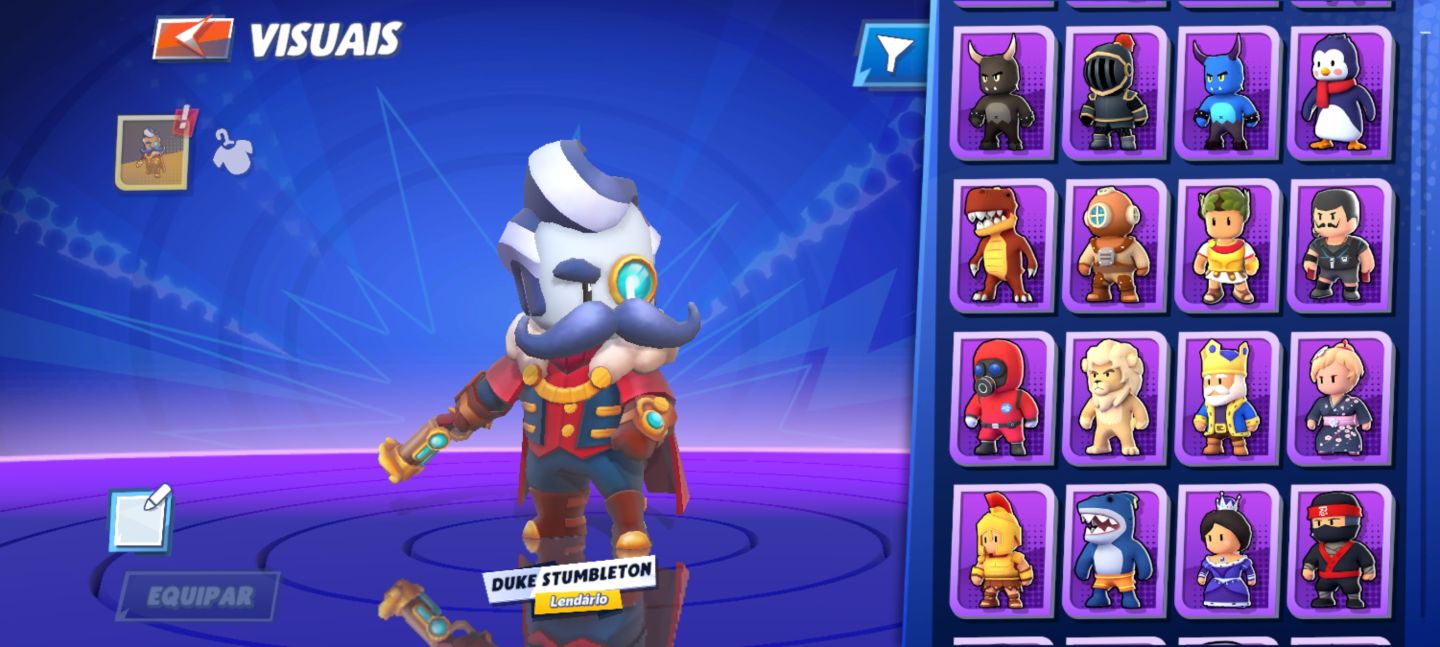 CONTA STUMBLE GUYS BEM EQUIPADA | DUKE STUMBLETON LENDÁRIO | MUITAS SKINS