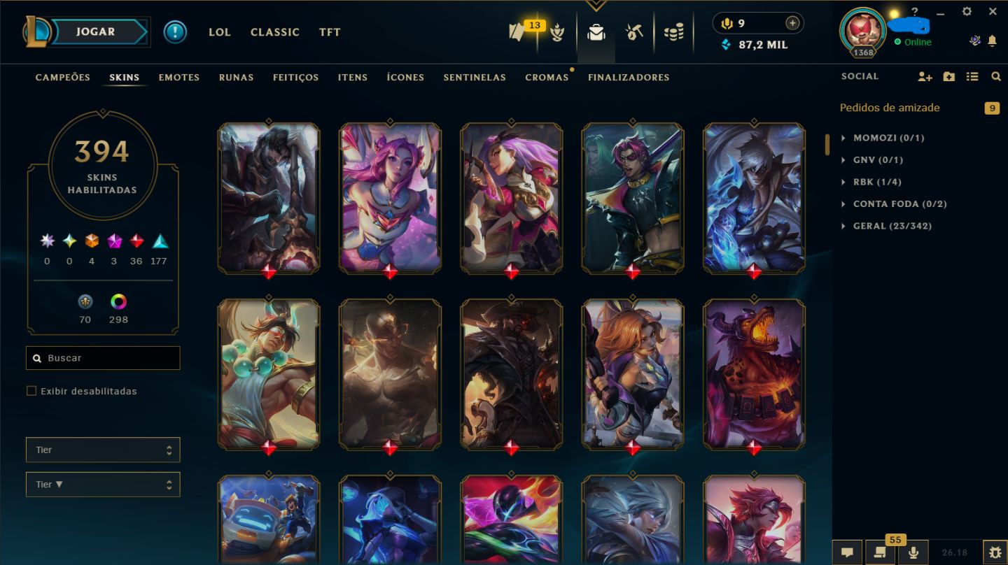Conta League Of Legends Nv 1368 ( 394 Skins )