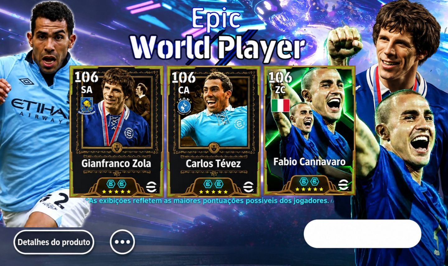 CONTA EFOOTBALL COM TEVEZ 30 ANOS, MATTHAUS,PATO , RAUL, ZOLA,MARCELO, CANAVARO