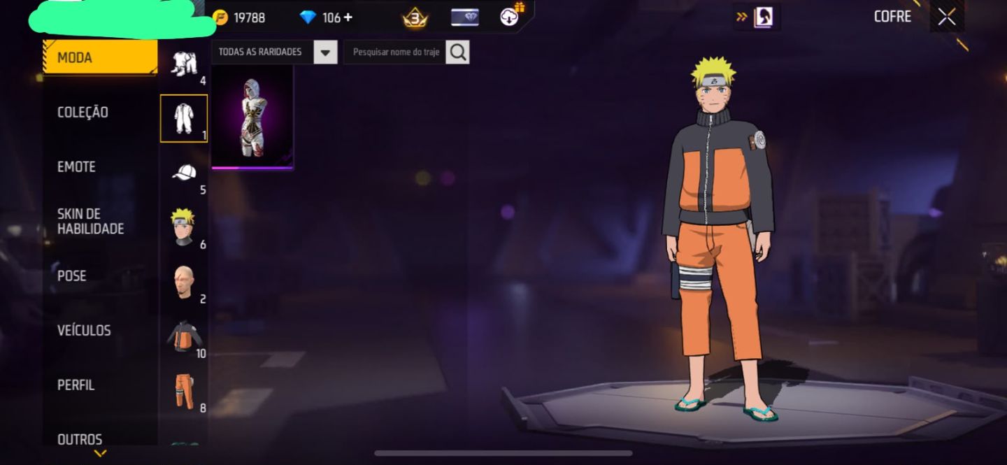 Conta Free Fire à Venda Naruto 3 transformações Prime 3