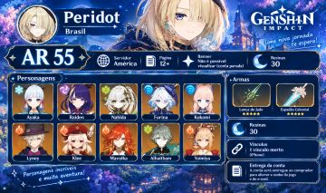 AR 55 | Ayaka, Raiden, Nahida, Furina, Kokomi, Lyney, Mavuika e mais | América