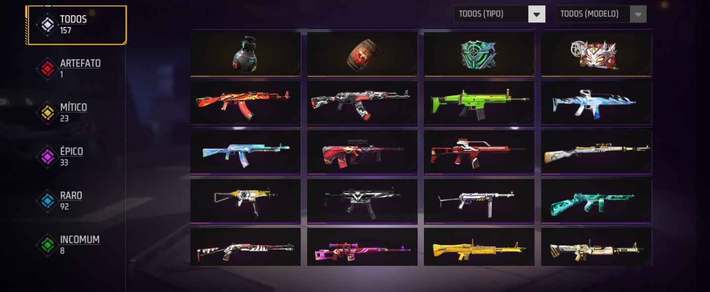 Conta Free Fire com os Conjuntos do Naruto Punho e Armas Evolutivas E muito Mai