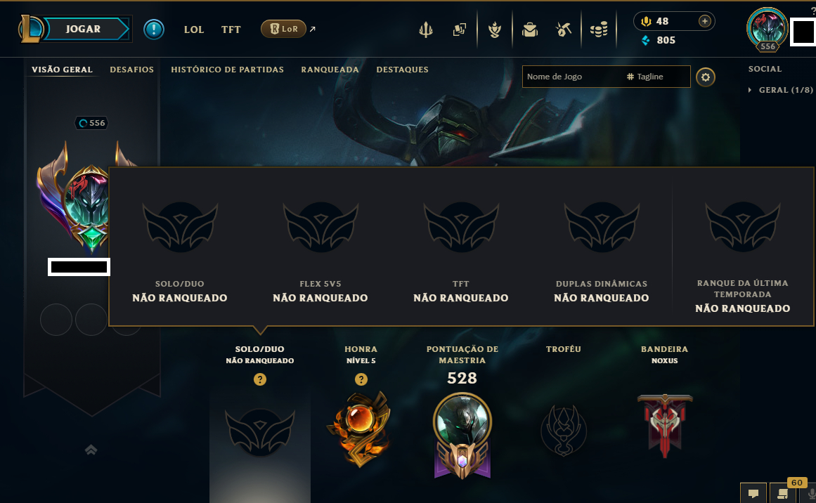 Conta LoL Unranked Nível 564 - 249 skins - Todos Campeões