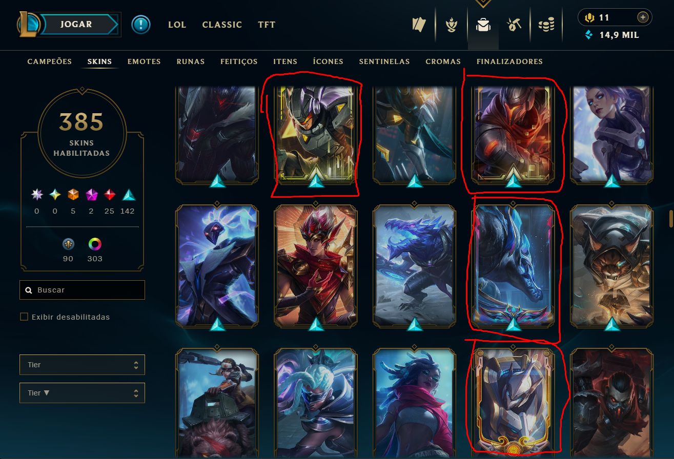 Lvl 498 | 385 Skins | Icones 2012 | Morgana Vitoriosa, Bordas de Skins e Mais..