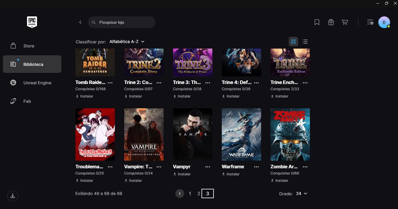 CONTA EPIC GAMES 68 jogos