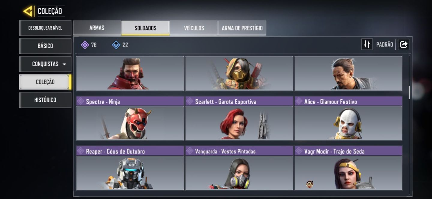 5 lendárias armas nível 400 Arma Épica 202 personagem Épico 76 C: 63k