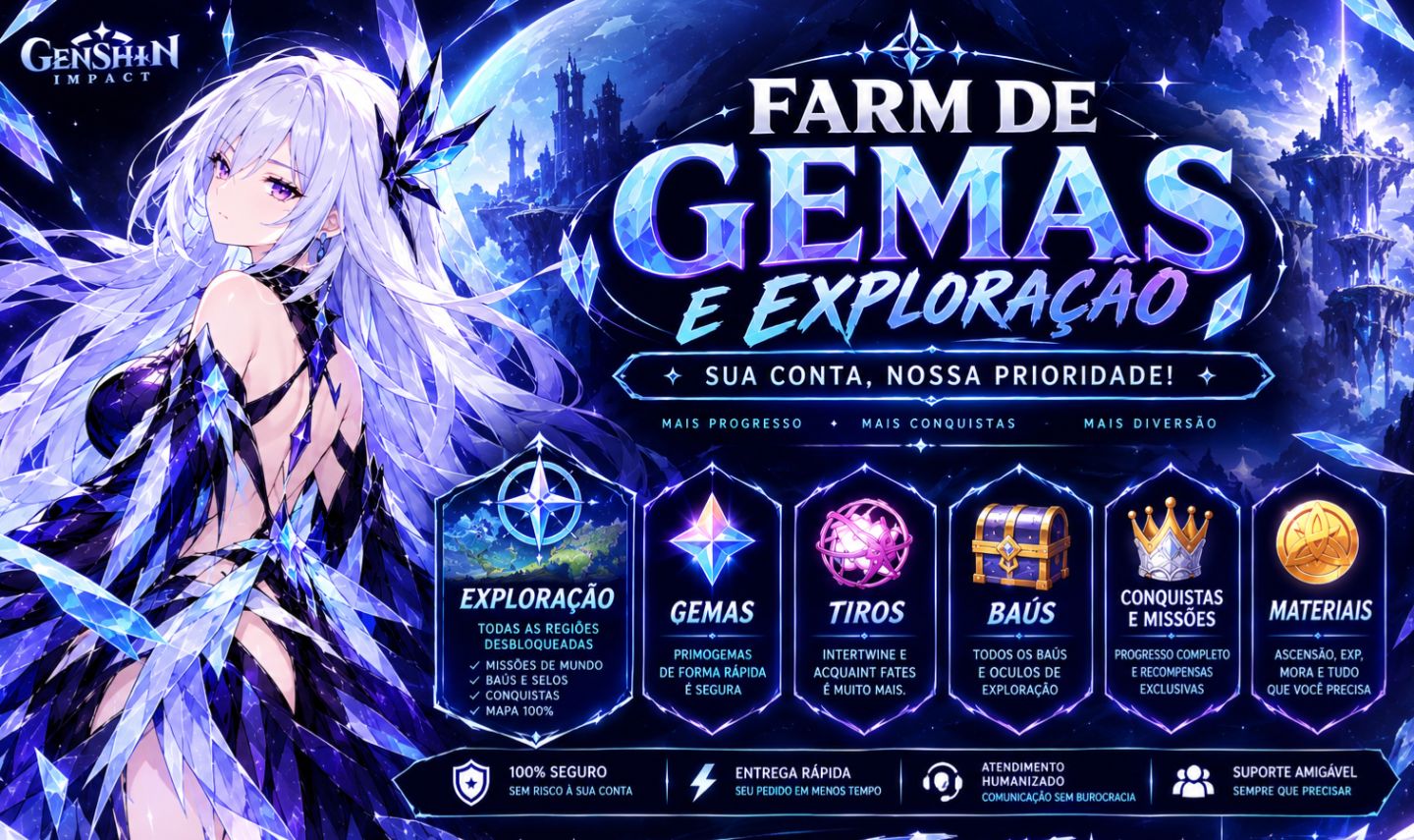 GENSHIN IMPACT: END GAME - EXPLORAÇÃO - MISSÕES - FARM - MELHOR PREÇO!
