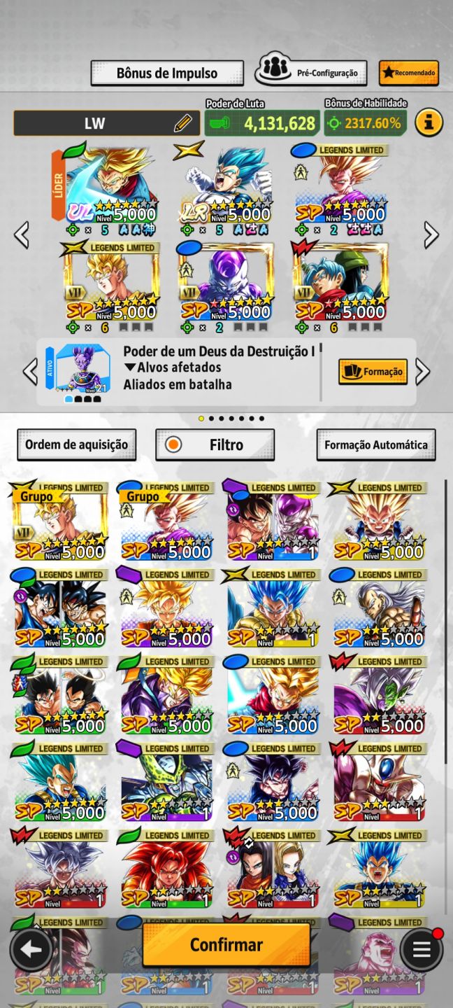 Conta de dragon ball legend com personagens