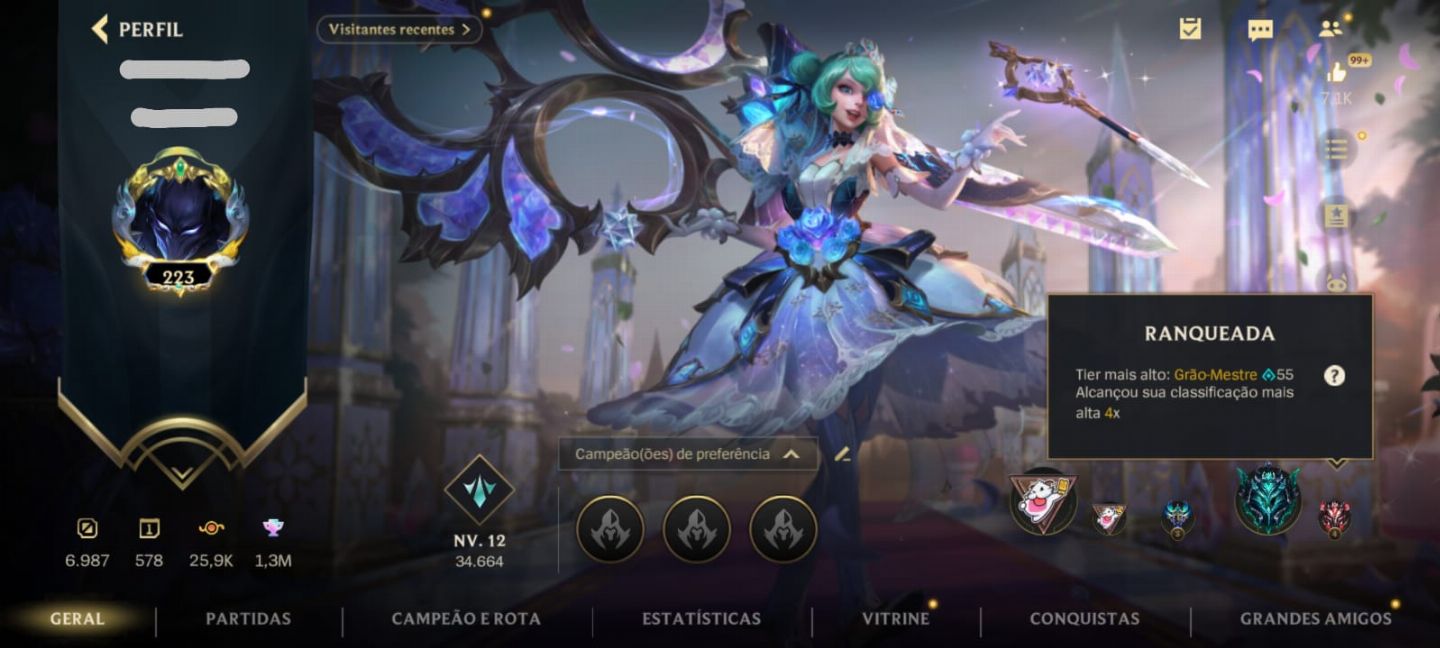 CONTA DE LOL COM GWEN ROSA DE CRISTAL PRESTÍGIO
