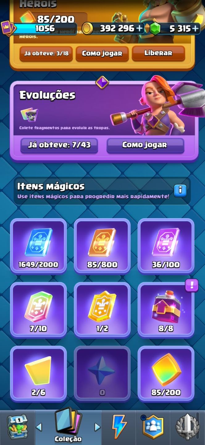 5.900 Troféus | 400k Ouro | 5.300 Gemas | 109/123 Cartas