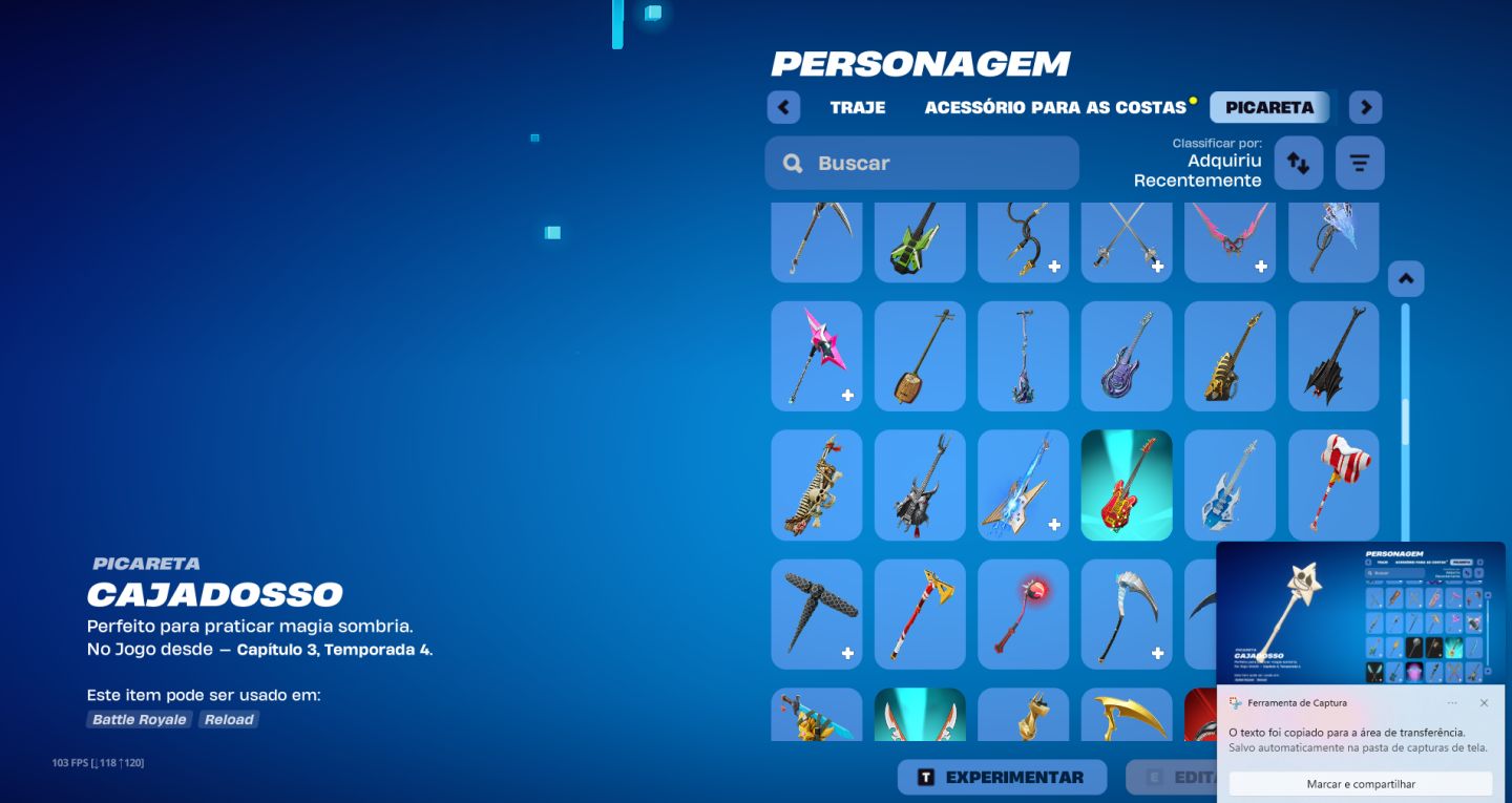 Conta de Fortnite com várias skins desde do capítulo 1 temporada 5