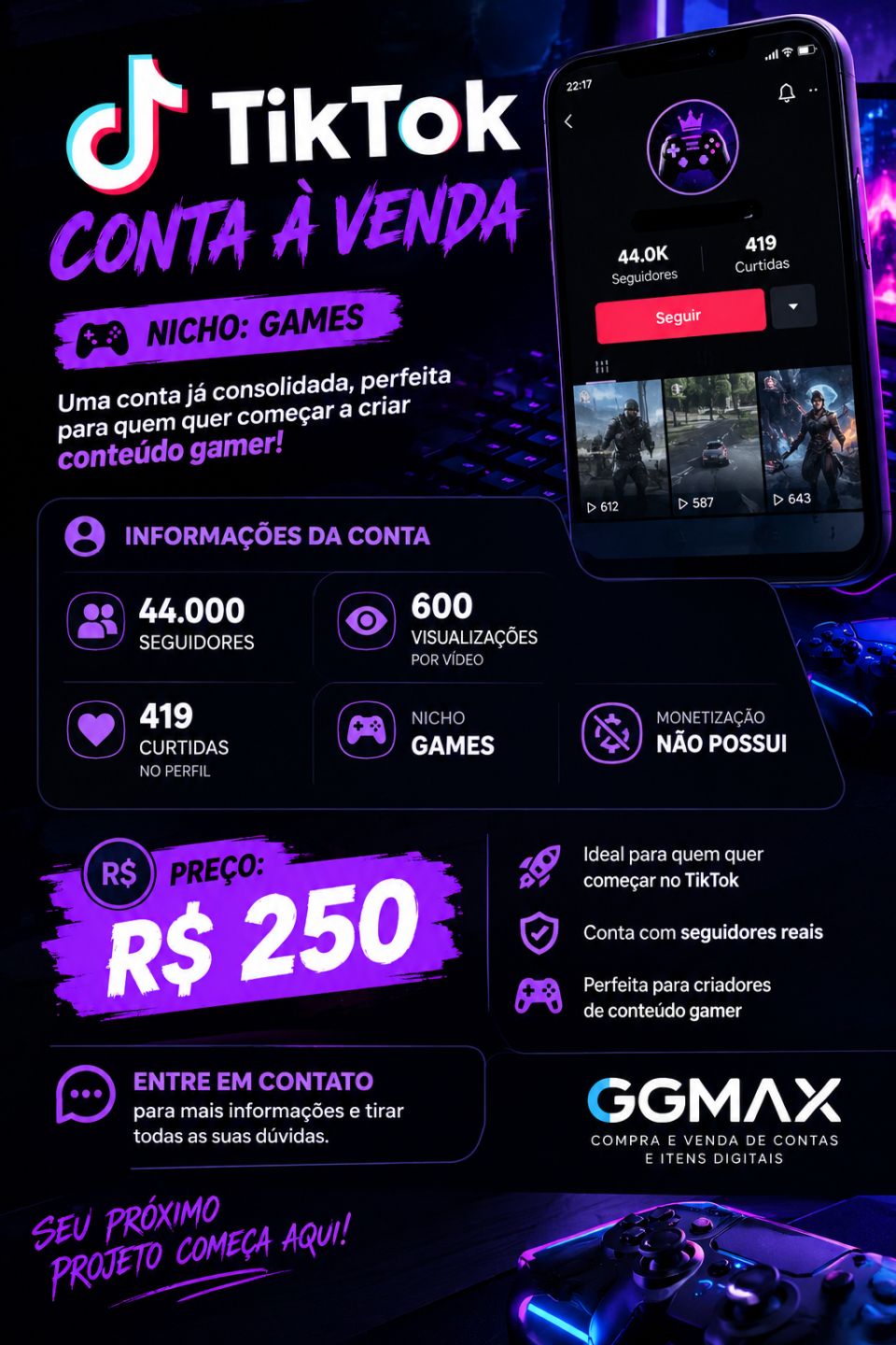CONTA TIKTOK GAMER 44 MIL SEGUIDORES