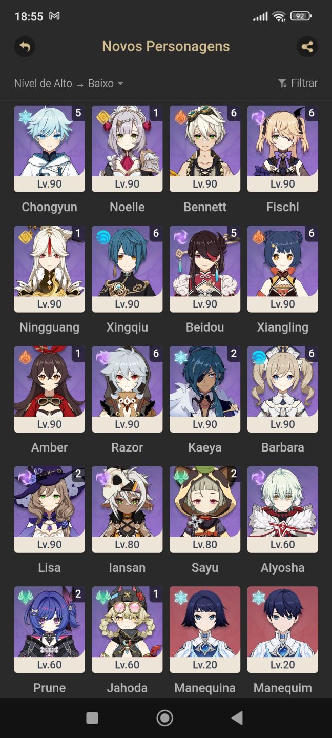 Conta genshin impact, chasca, mavuika, etc