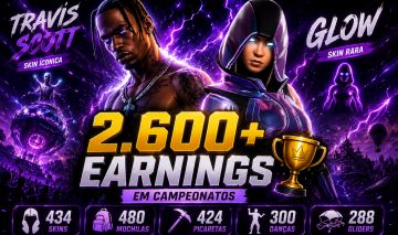 CONTA FORTNITE - TRAVIS SCOTT, GLOW, 2600$ DE EARNINGS, SALVE O MUNDO FUNDADOR!!