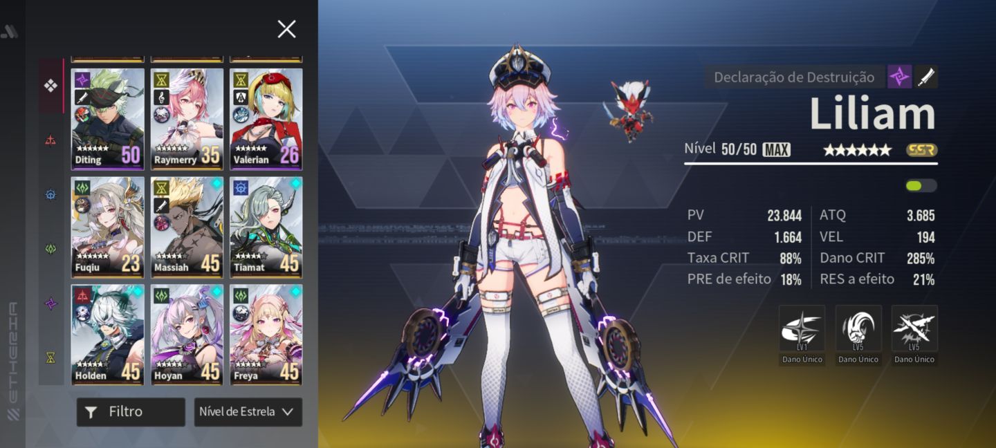 Etheria | 250+ Summons (175 Limitados) + Liliam Max 285% CD + 9x SSR 6 + Skin