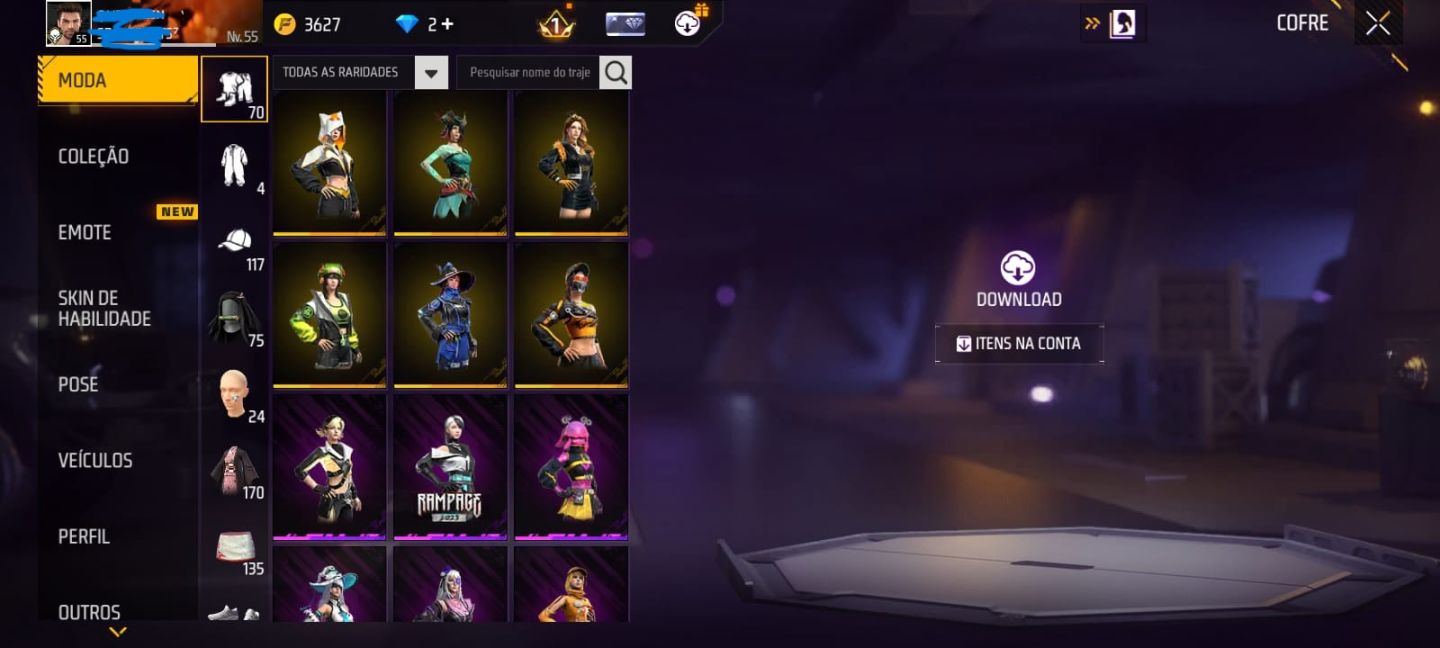 CONTA DE FF MASCULINA E FEMININA COM 6 ANOS + SKINS DE EVENTOS E SKINS RARAS