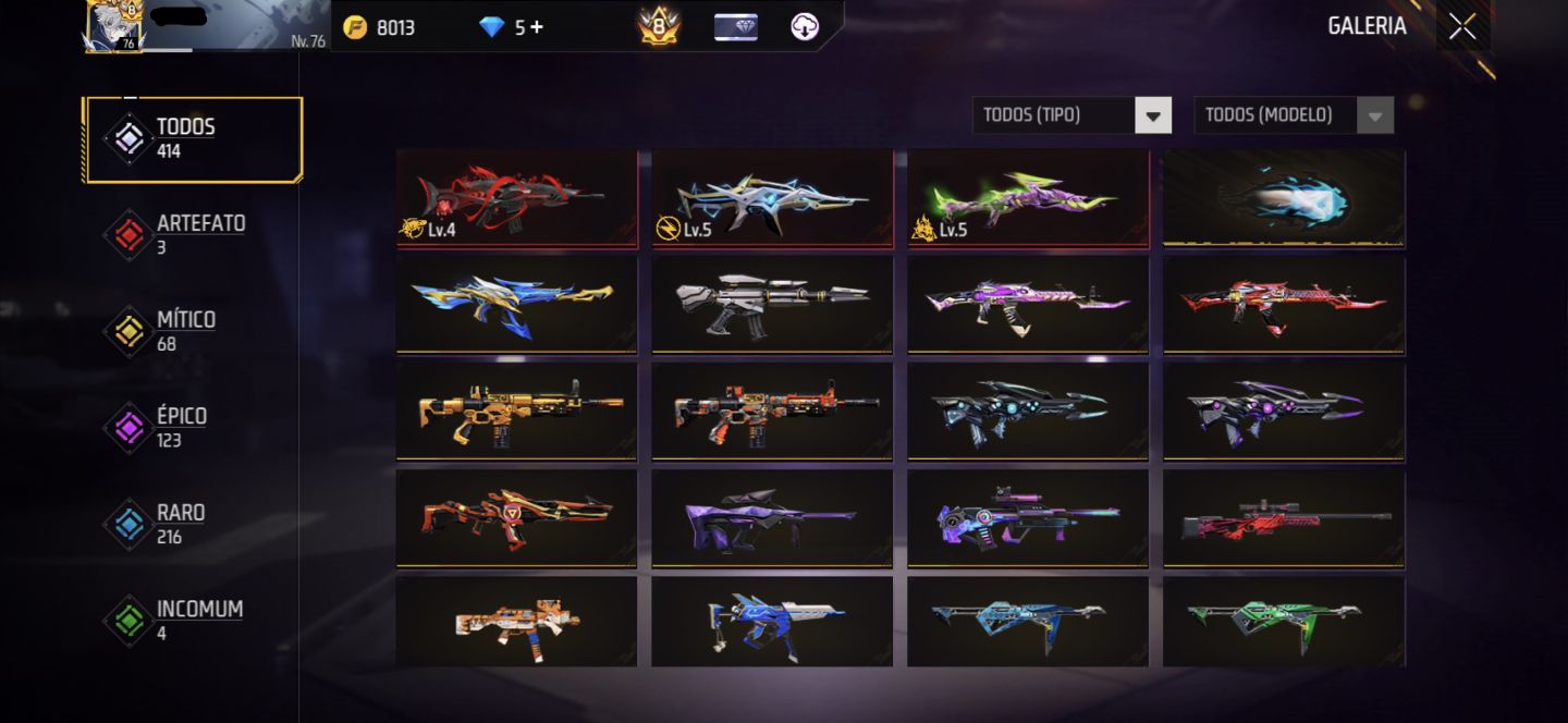 Conta free fire nivel 76 com primeiro passe e ragnarok raríssima.
