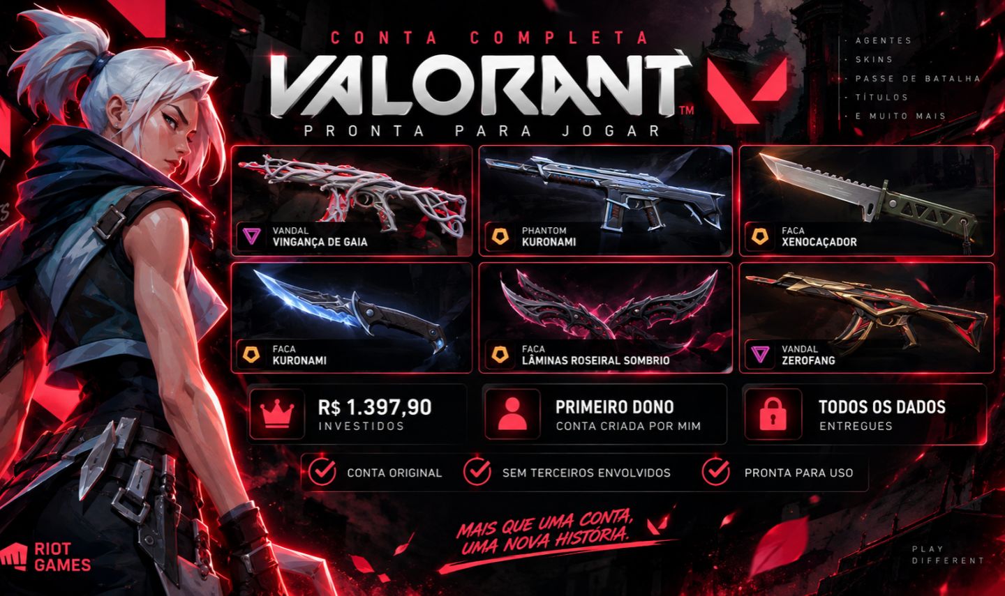 Conta VALORANT Completa | R$ 1.397,90 Investidos | Primeiro Dono
