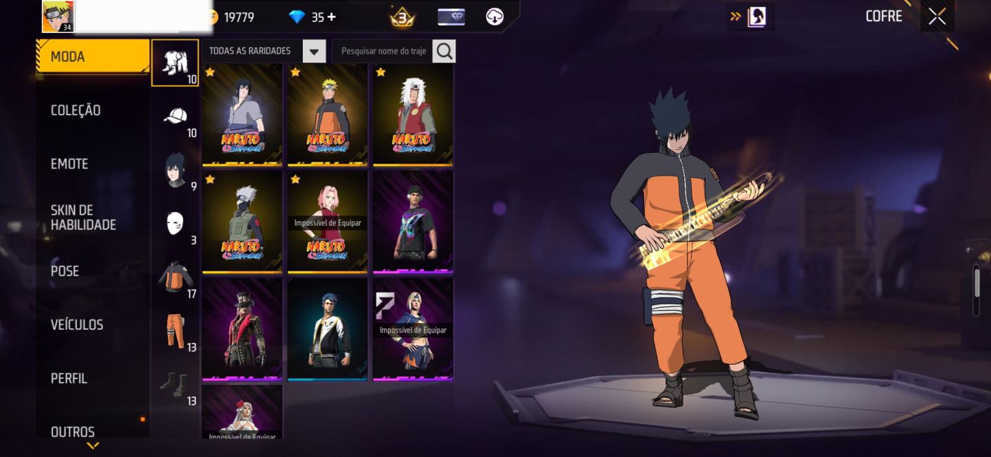 CONTA FF COM SKINS DA PARCERIA NARUTO + 2 EVO