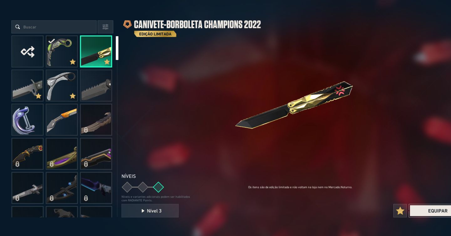 CONTA VALORANT ASCENDENTE KARAMBIT RGX + CHAMPIONS 2022 + XENO CAÇADOR