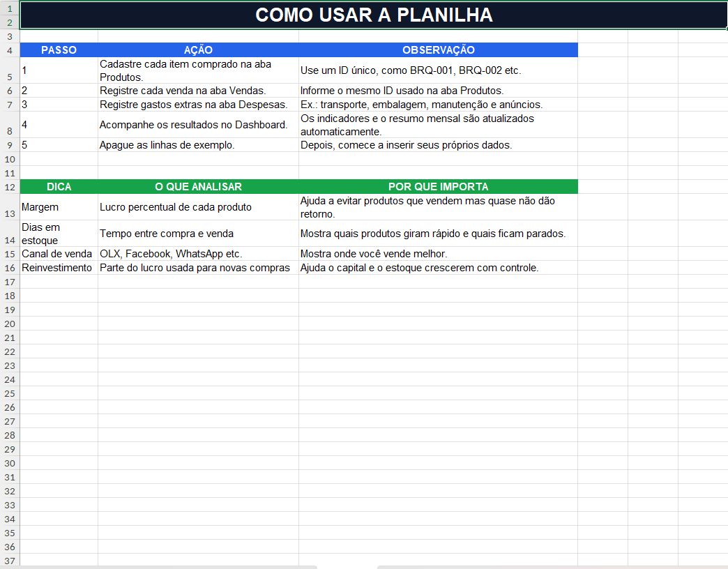 PLANILHA DE CONTROLE DE VENDAS | BRIQUE, ESTOQUE, LUCRO E DESPESAS