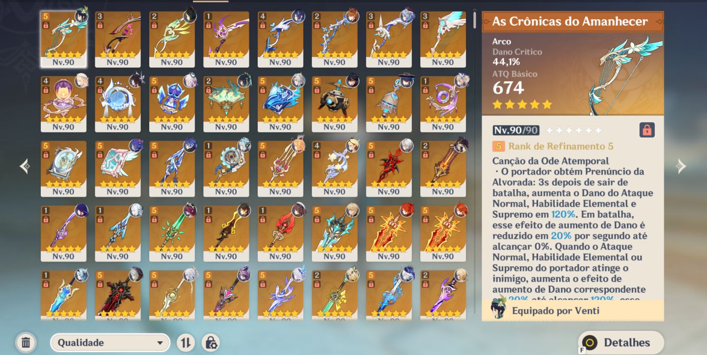 Conta Genshin NA AR60 Whale com vários personagens 5 e 4 estrelas C6 R5!