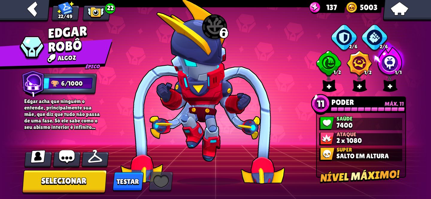 Conta Brawl Stars evoluída (27k+ de troféus, 3 prestígios, diversas skins raras)