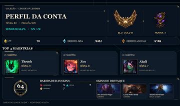 CONTA OURO 3 / 64 SKINS / NIVEL 89 / HONRA 4 / 65 CHAMPS / EMAIL ALTERAVEL