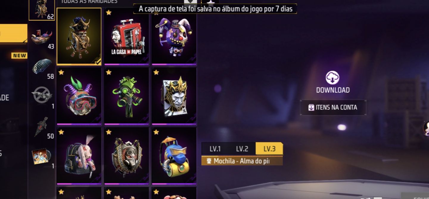 Conta Free Fire Raríssima, Antiga com muito item antigo