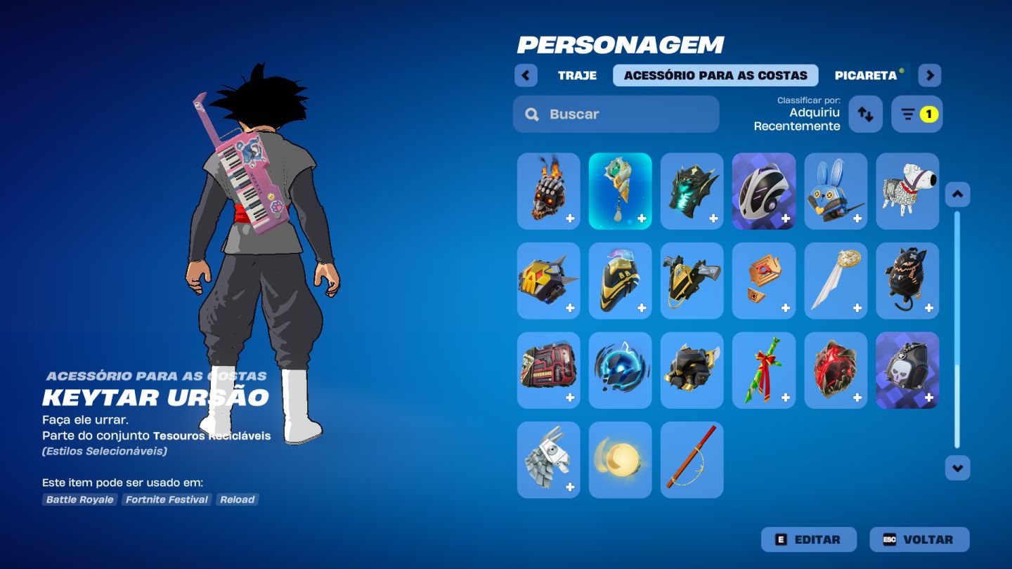 CONTA FORTNITE KEYTAR URSÃO + 75 ACESSÓRIOS 41 ASAS-DELTA 21 RASTROS Completa