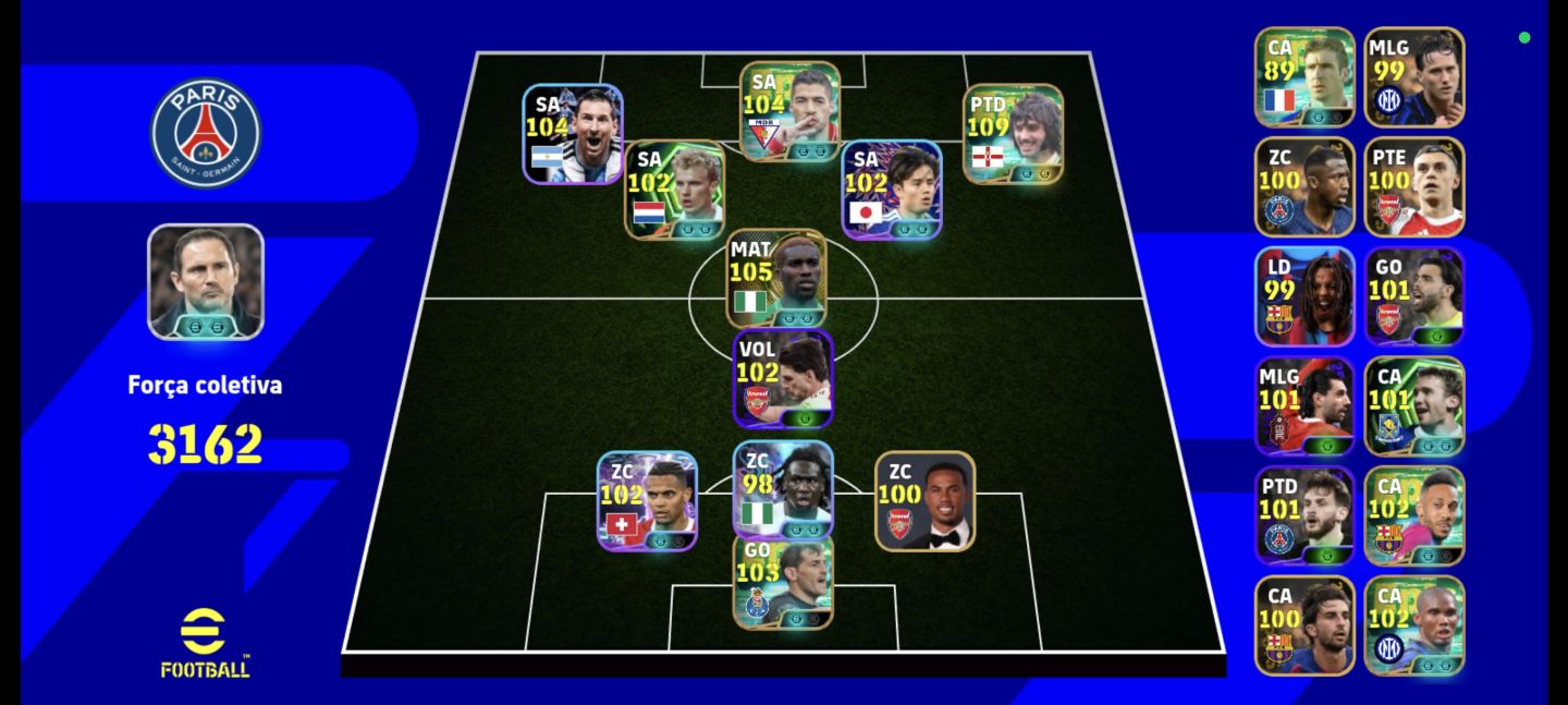 CONTA EFOOTBALL | FORÇA 3162 | MESSI 104 | ELENCO 100+ | TIME MUITO FORTE
