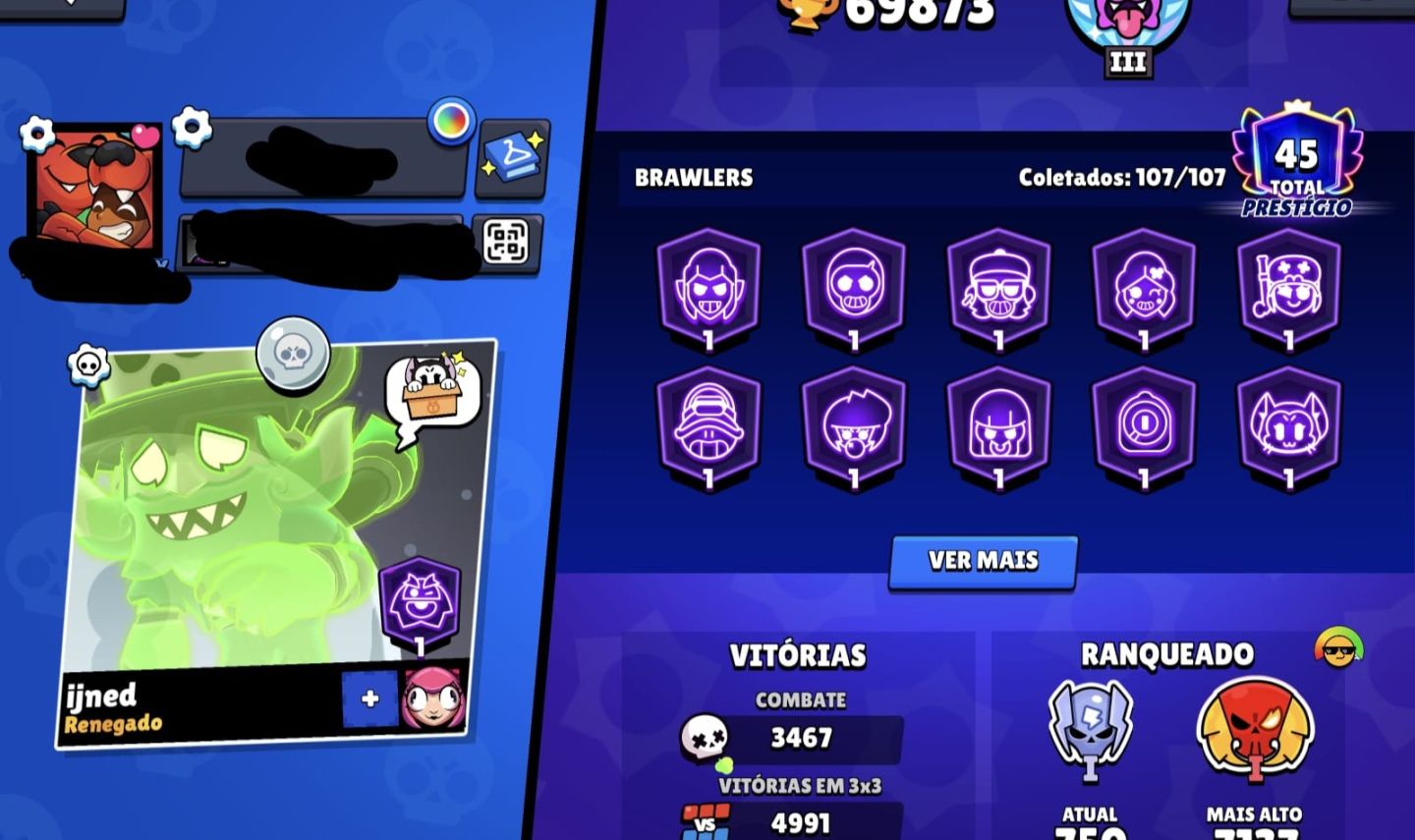 Conta Brawl Stars Full Acesso | 70k+ Troféus | 107/107 Brawler