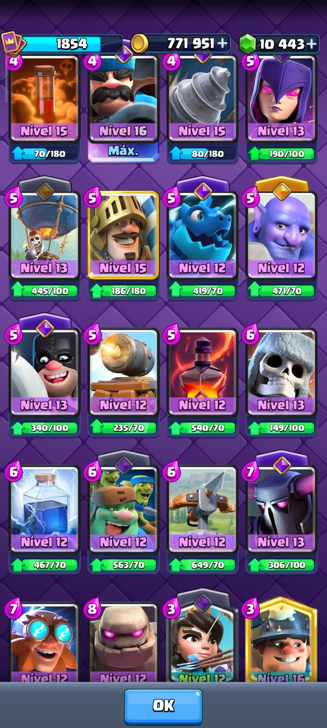 Conta Clash Royale nv. de coleção 1854 (Torre do rei 16)!!!!