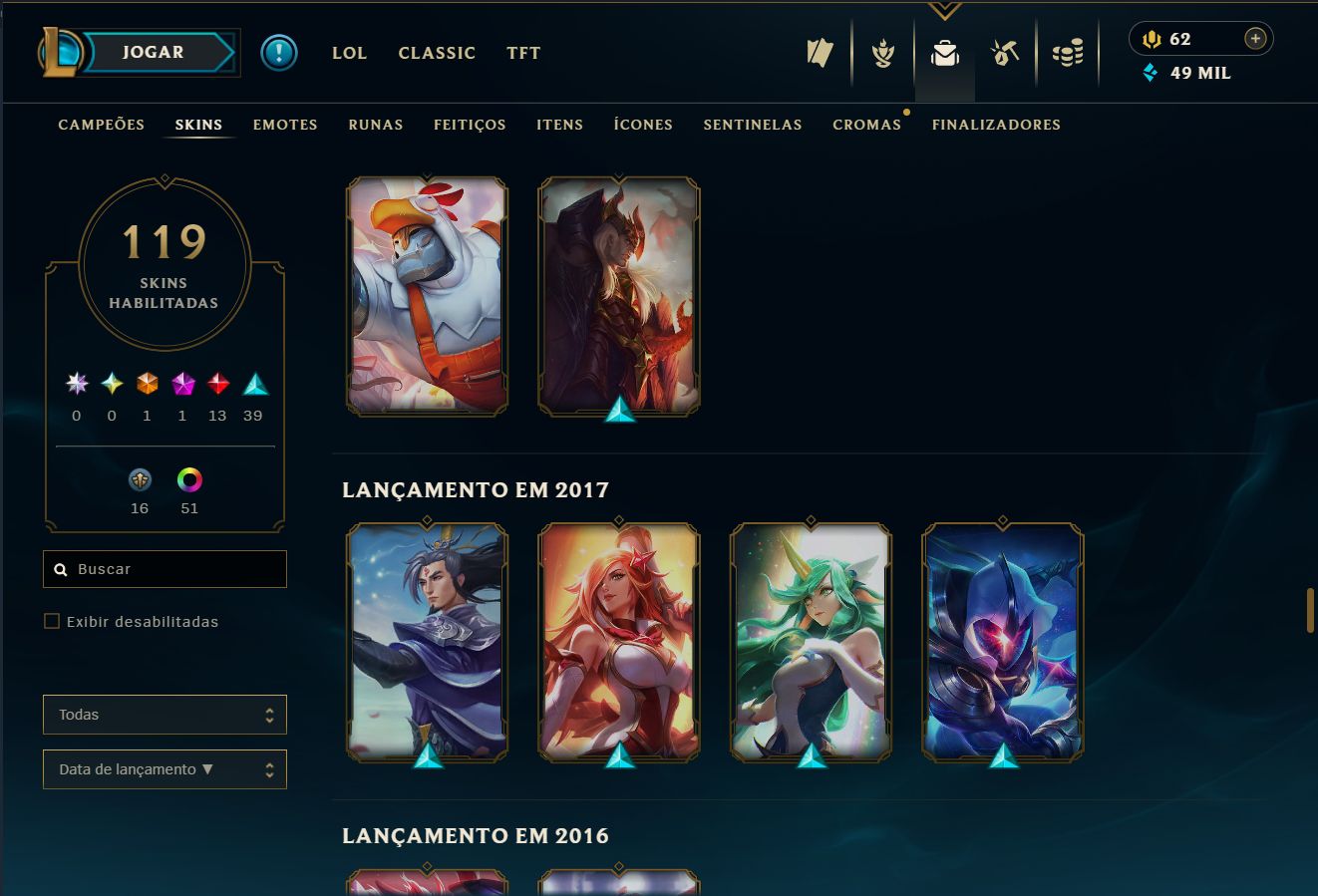Conta lol lvl 176 - platina 4 (SOLOQ)