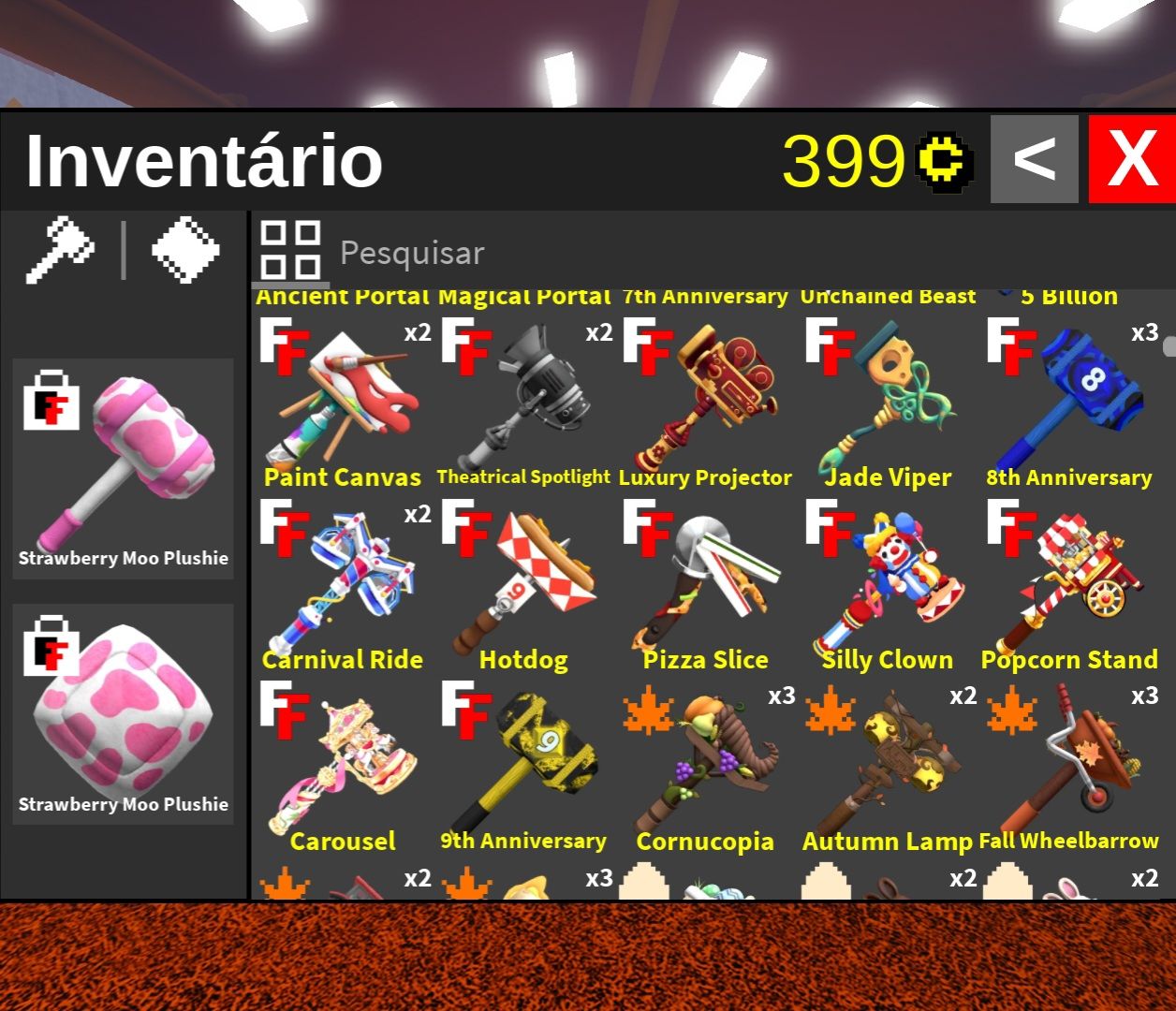 FTF Inventário com quase todas as marretas incluindo Moo Plushie