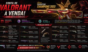 CONTA VALORANT PLATINA COM PHANTOM CHAMPIONS 2022 E MAIS SKINS (R$ 1.165 GASTOS)