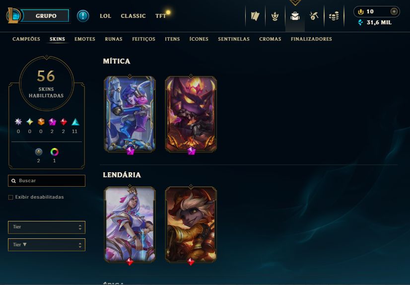 Conta diamante / rp farmado em camp / muita skins boas 190 essencia mitica