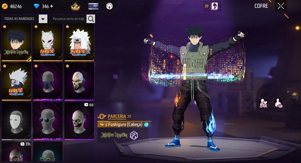 CONTA FREE FIRE LVL30 MESTRE 5 BR|MEGUMI |JIRAYA|KAKASHI |346 DIMAS E TROCA NICK