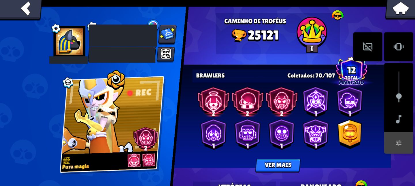 Brawl Stars 70 Brawlers, 25.121 Troféus e 12 prestígios.